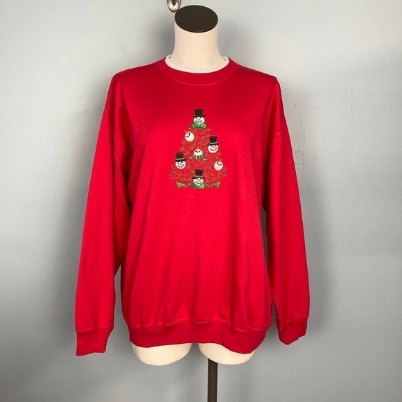 𝅺MCCC Sportswear Snowman Christmas Tree Mock Layered Sweatshirt Women's Size XL - Picture 1 of 12